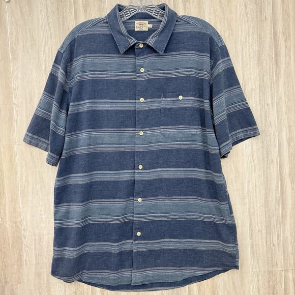 Faherty Shirt Men Large Breeze Striped Blue Tropical Hemp Tencel Beach Resort - Picture 13 of 13